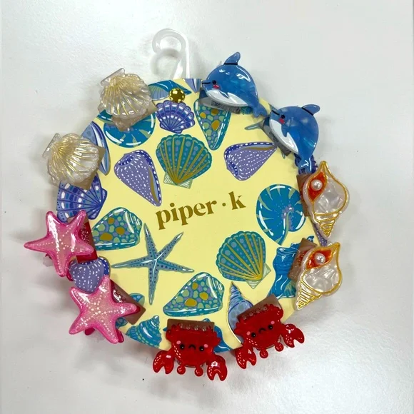 NWT 🐚 🐟🦀 ⭐️🐳 Pink Linen 10 mini Hair Clips Crab, Whale, sea shell, sea star - Picture 1 of 6